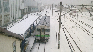 木古内駅に停まるいさ鉄車両の写真