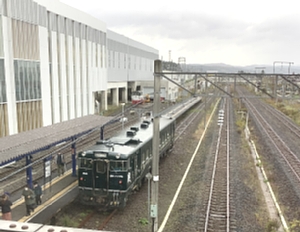 木古内駅に停まる道南いさりび鉄道の写真