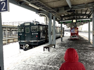 道南いさりび鉄道の深緑車両の写真