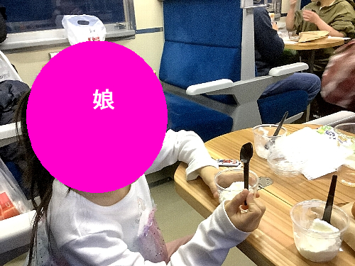 ジェラートを食べる娘の写真