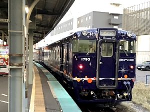 ながまれ号が2両連結して停車している写真